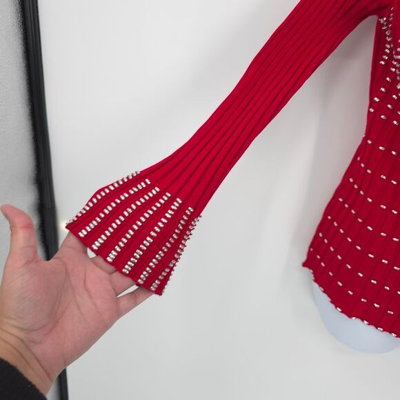 Radzoli Beaded Ribbed Sweater Long Sleeve Holiday Party Vegas Bling Red Large - Picture 5 of 16